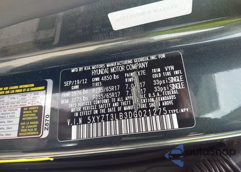 2013 Hyundai Santa Fe Sport from USA, damaged, VIN 5XYZT3LB3DG021275